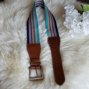 Lands' End Leather & Cotton Colorful Striped Belt